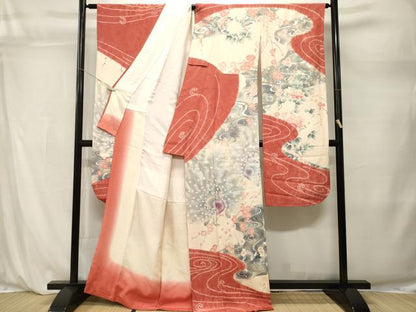 平和屋着物■豪華振袖　孔雀流水花文　暈し染め　銀彩　正絹　逸品　CABL3874ev