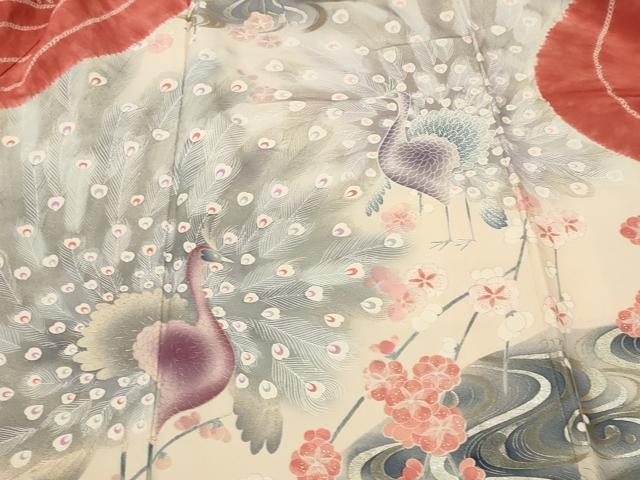 平和屋着物■豪華振袖　孔雀流水花文　暈し染め　銀彩　正絹　逸品　CABL3874ev