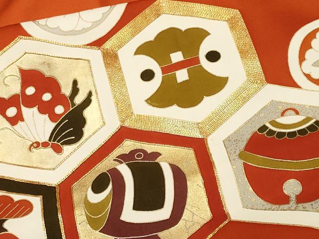 平和屋着物■豪華振袖　駒刺繍　亀甲宝尽し花蝶文　飛鶴　鈴　金彩　正絹　逸品　CABL3877ev