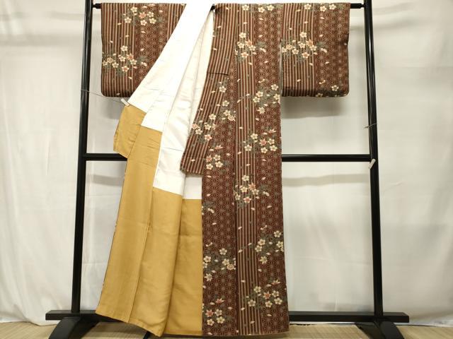 平和屋着物■上質な小紋　麻の葉草花間道　正絹　逸品　CABL3879ev