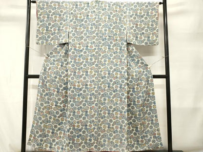 平和屋着物■上質な小紋　絵皿花文　鬼しぼ縮緬　正絹　逸品　CABL3883ev