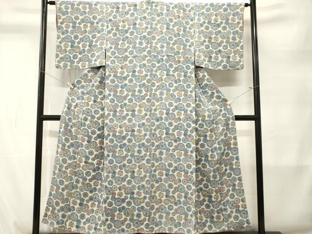 平和屋着物■上質な小紋　絵皿花文　鬼しぼ縮緬　正絹　逸品　CABL3883ev