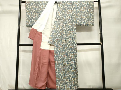 平和屋着物■上質な小紋　絵皿花文　鬼しぼ縮緬　正絹　逸品　CABL3883ev