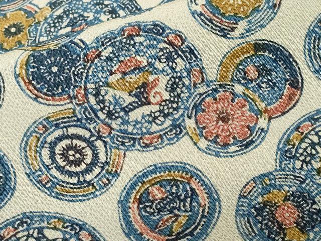 平和屋着物■上質な小紋　絵皿花文　鬼しぼ縮緬　正絹　逸品　CABL3883ev