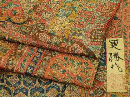 平和屋着物■更勝　小紋　切嵌更紗花文　鬼しぼ縮緬　正絹　逸品　CABL3896ev