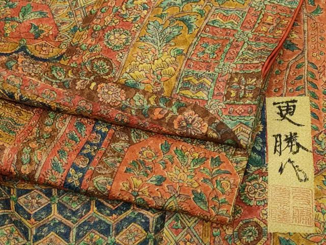 平和屋着物■更勝　小紋　切嵌更紗花文　鬼しぼ縮緬　正絹　逸品　CABL3896ev