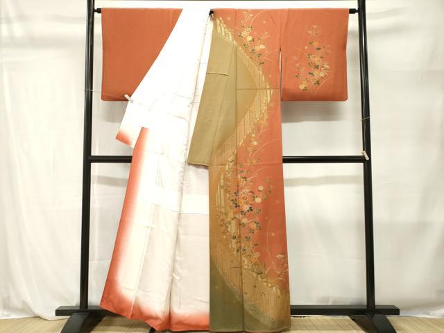 平和屋着物■訪問着　草花文　暈し染め　金銀彩　正絹　逸品　CABL3902ev