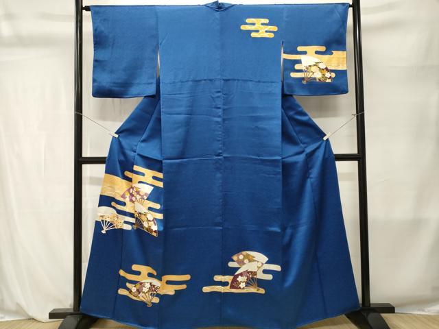 平和屋着物■訪問着　駒刺繍　エ霞扇面草花文　金銀彩　　正絹　逸品　CABL3904ev