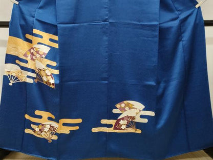 平和屋着物■訪問着　駒刺繍　エ霞扇面草花文　金銀彩　　正絹　逸品　CABL3904ev