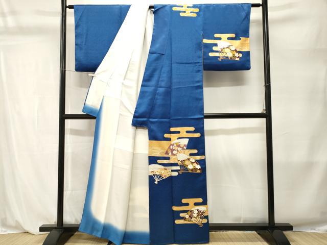 平和屋着物■訪問着　駒刺繍　エ霞扇面草花文　金銀彩　　正絹　逸品　CABL3904ev