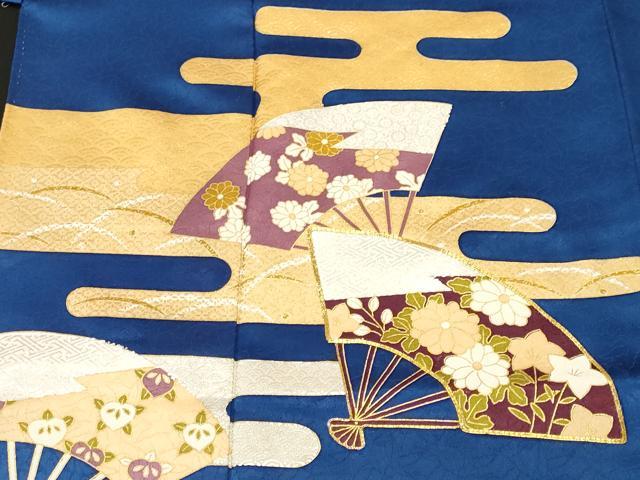 平和屋着物■訪問着　駒刺繍　エ霞扇面草花文　金銀彩　　正絹　逸品　CABL3904ev