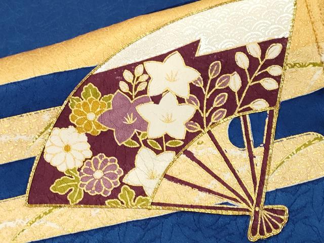 平和屋着物■訪問着　駒刺繍　エ霞扇面草花文　金銀彩　　正絹　逸品　CABL3904ev