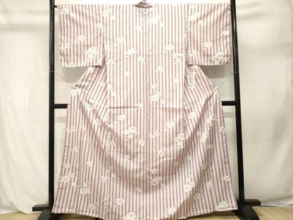 平和屋着物■小紋　縞　椿　洗える着物　CABL3914ev