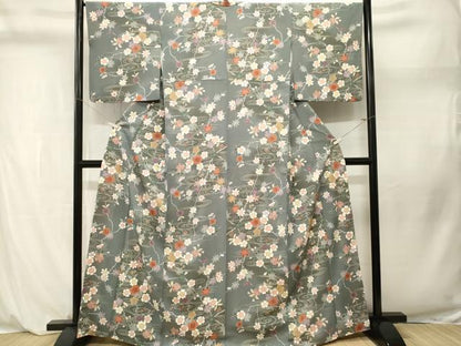 平和屋着物■小紋　流水草花文　暈し染め　金彩　洗える着物　CABL3923ev