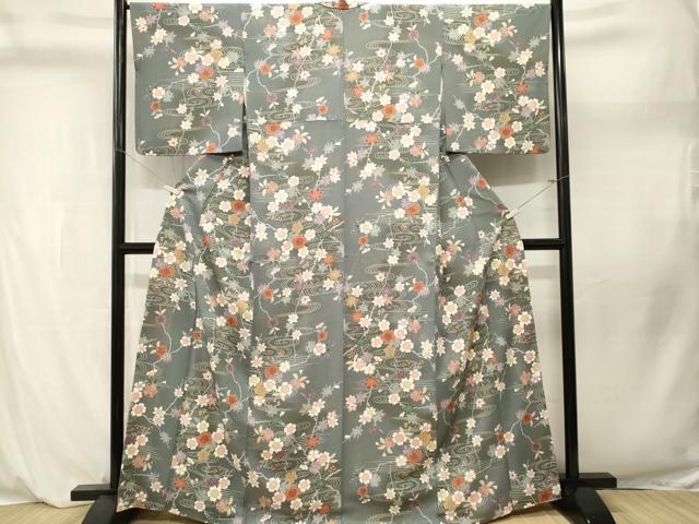 平和屋着物■小紋　流水草花文　暈し染め　金彩　洗える着物　CABL3923ev