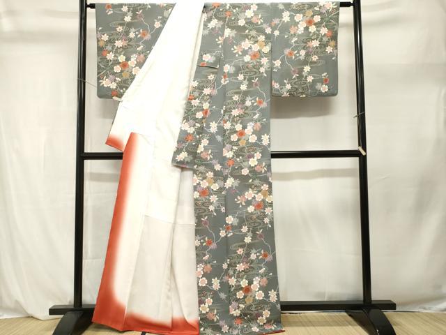 平和屋着物■小紋　流水草花文　暈し染め　金彩　洗える着物　CABL3923ev