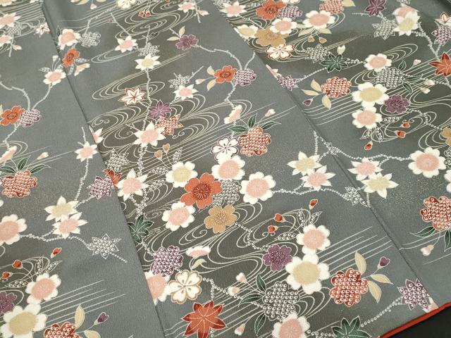 平和屋着物■小紋　流水草花文　暈し染め　金彩　洗える着物　CABL3923ev