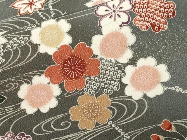 平和屋着物■小紋　流水草花文　暈し染め　金彩　洗える着物　CABL3923ev