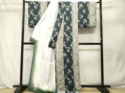 平和屋着物■小紋　市松枝梅文　暈し染め　洗える着物　CABL3935ev