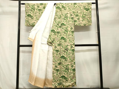 平和屋着物■上質な小紋　型染め　流水草花文　鬼しぼ縮緬　正絹　逸品　CABL3936ev