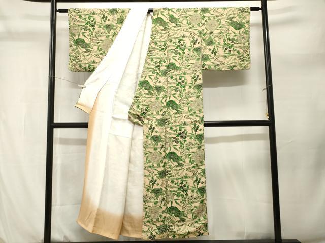 平和屋着物■上質な小紋　型染め　流水草花文　鬼しぼ縮緬　正絹　逸品　CABL3936ev