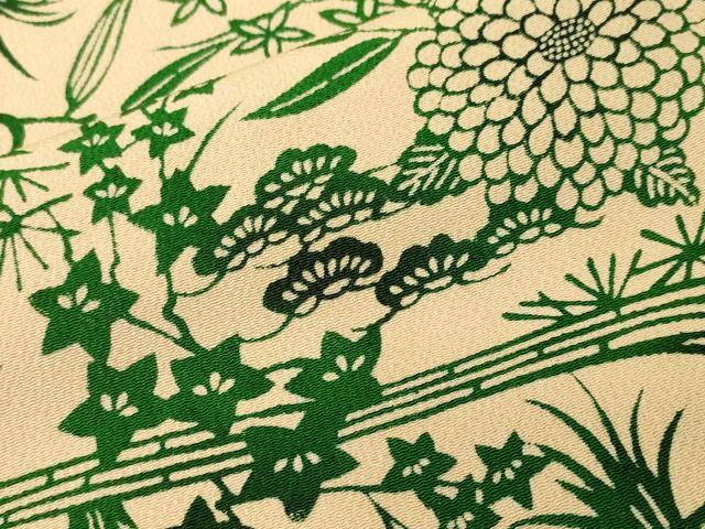 平和屋着物■上質な小紋　型染め　流水草花文　鬼しぼ縮緬　正絹　逸品　CABL3936ev