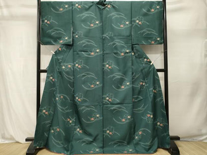平和屋着物■小紋　芝草桜文　暈し染め　ロング丈　洗える着物　CABL3943ev