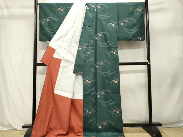 平和屋着物■小紋　芝草桜文　暈し染め　ロング丈　洗える着物　CABL3943ev