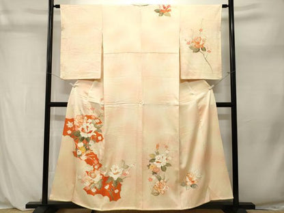 平和屋着物■訪問着　駒刺繍　枝花文　バラ　暈し染め　金彩　正絹　逸品　CABL3946ev