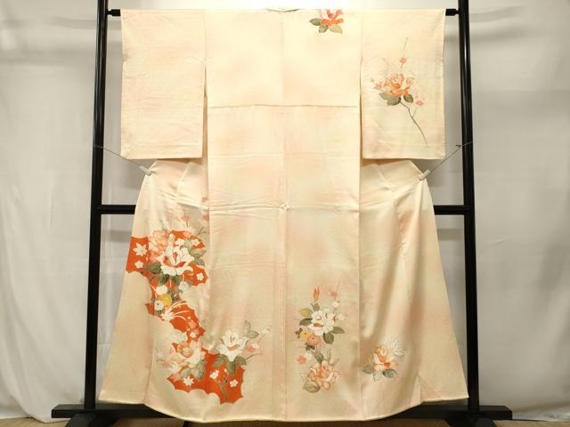 平和屋着物■訪問着　駒刺繍　枝花文　バラ　暈し染め　金彩　正絹　逸品　CABL3946ev
