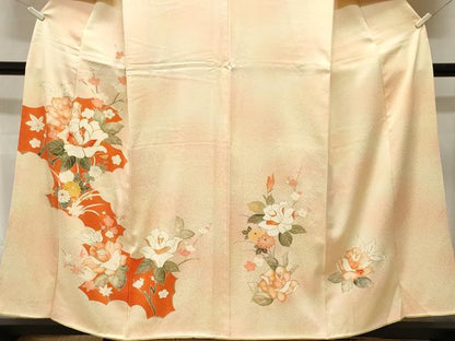 平和屋着物■訪問着　駒刺繍　枝花文　バラ　暈し染め　金彩　正絹　逸品　CABL3946ev