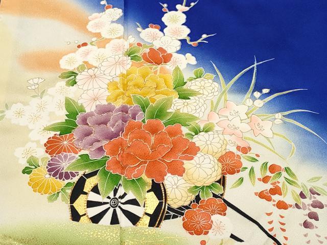 平和屋着物■訪問着　駒刺繍　花車文　暈し染め　金彩　正絹　逸品　CABL3952ev