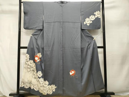 平和屋着物■訪問着　椿　草花文　金彩　正絹　逸品　CABL3957ev