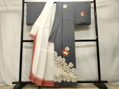 平和屋着物■訪問着　椿　草花文　金彩　正絹　逸品　CABL3957ev