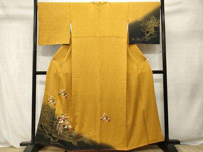 平和屋着物■訪問着　駒刺繍　乱菊御所車文　片輪車花文　暈し染め　金彩　鬼しぼ縮緬　正絹　逸品　CABL3962ev