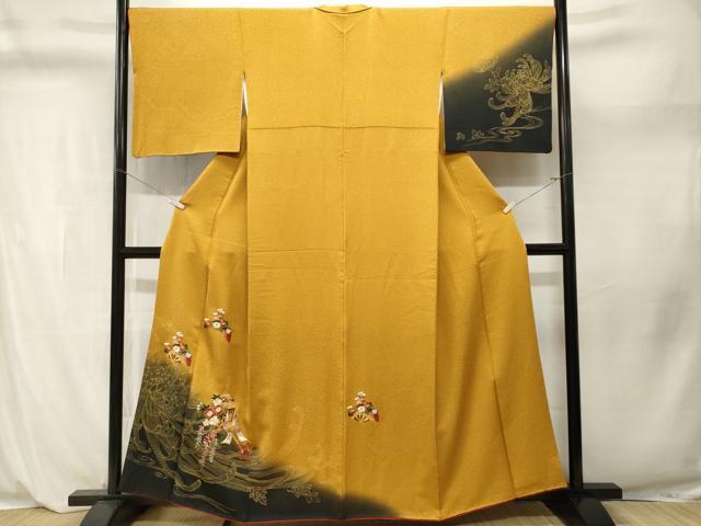 平和屋着物■訪問着　駒刺繍　乱菊御所車文　片輪車花文　暈し染め　金彩　鬼しぼ縮緬　正絹　逸品　CABL3962ev