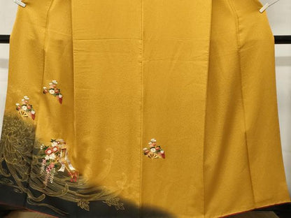 平和屋着物■訪問着　駒刺繍　乱菊御所車文　片輪車花文　暈し染め　金彩　鬼しぼ縮緬　正絹　逸品　CABL3962ev