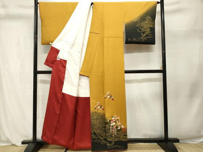 平和屋着物■訪問着　駒刺繍　乱菊御所車文　片輪車花文　暈し染め　金彩　鬼しぼ縮緬　正絹　逸品　CABL3962ev