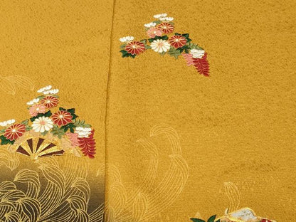 平和屋着物■訪問着　駒刺繍　乱菊御所車文　片輪車花文　暈し染め　金彩　鬼しぼ縮緬　正絹　逸品　CABL3962ev