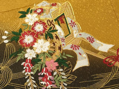 平和屋着物■訪問着　駒刺繍　乱菊御所車文　片輪車花文　暈し染め　金彩　鬼しぼ縮緬　正絹　逸品　CABL3962ev