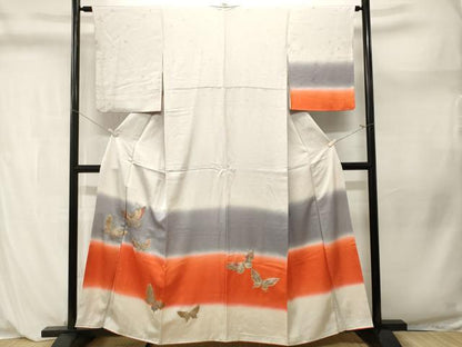 平和屋着物■訪問着　横段舞蝶文　暈し染め　金銀彩　正絹　逸品　CABL3968ev