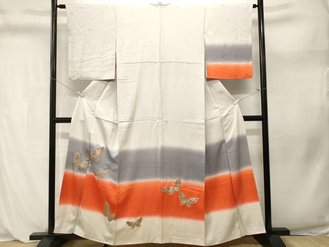 平和屋着物■訪問着　横段舞蝶文　暈し染め　金銀彩　正絹　逸品　CABL3968ev