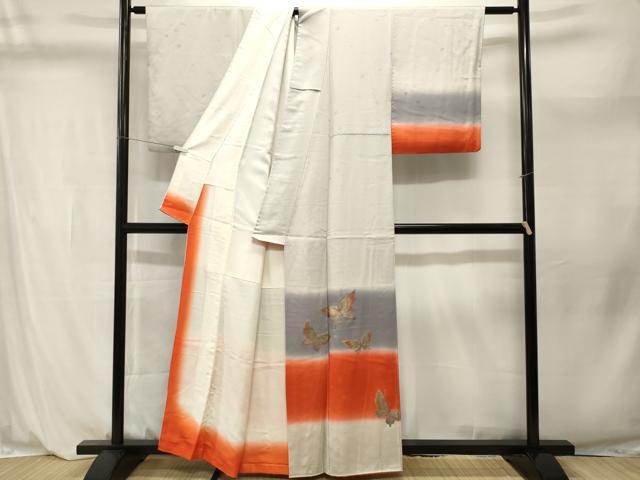 平和屋着物■訪問着　横段舞蝶文　暈し染め　金銀彩　正絹　逸品　CABL3968ev