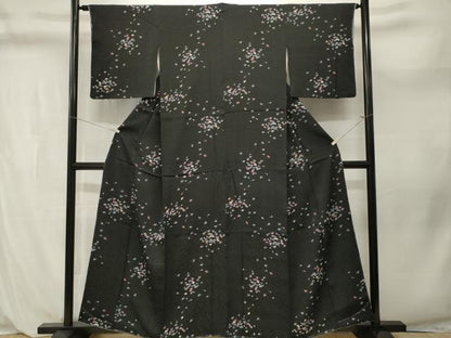 平和屋着物■上質な小紋　扇面文　黒地　正絹　逸品　CABL3969ev