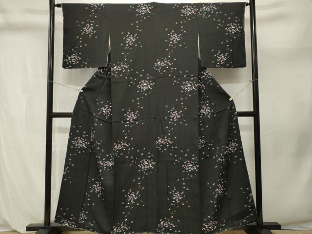 平和屋着物■上質な小紋　扇面文　黒地　正絹　逸品　CABL3969ev