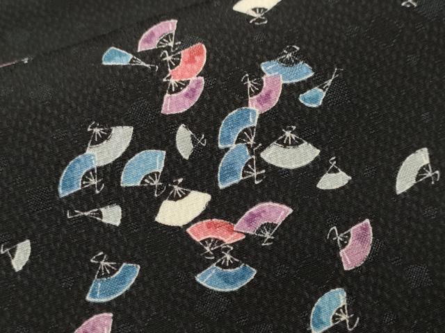 平和屋着物■上質な小紋　扇面文　黒地　正絹　逸品　CABL3969ev