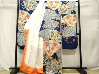平和屋着物■豪華振袖　駒刺繍　檜扇松竹梅花文　金彩　正絹　逸品　CABL3975ev