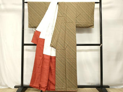 平和屋着物■上質な小紋　斜線花文　正絹　逸品　CABL3976ev