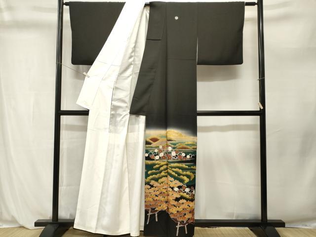 平和屋着物■豪華黒留袖　枝松遠山花唐草文　暈し染め　金彩　正絹　逸品　CABL3979ev