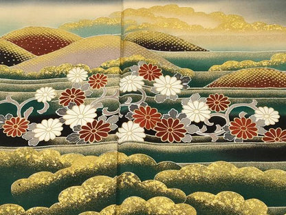 平和屋着物■豪華黒留袖　枝松遠山花唐草文　暈し染め　金彩　正絹　逸品　CABL3979ev